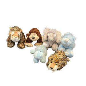 Lot of 6 GANZ WEBKINZ Plush Rhino Elephant Monkey Tiger LIL KINZ Leopard Hippo